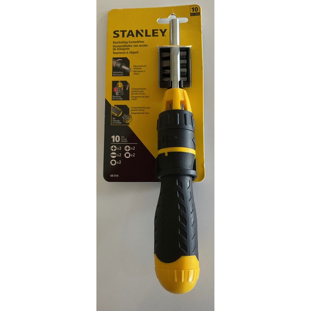 Stanley 68-010 Ratcheting Screwdriver Set 10 Piece‎ Multi-Bit Yellow Black NEW